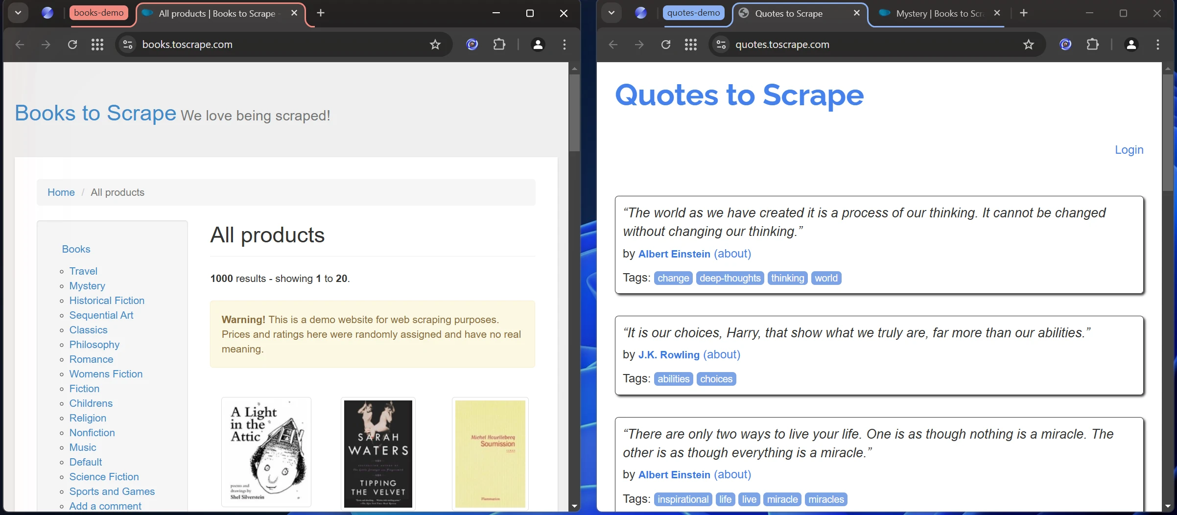 两个独立会话各自在自己的标签组中运行